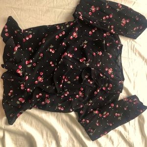 🍒 Cherry Ruffle Wrap Blouse